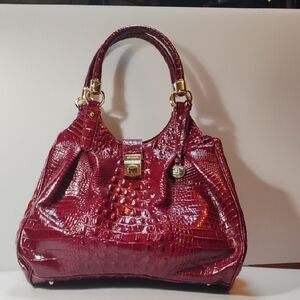 Brahmin Elisa Hobo bag features Chianti Red Melbourne Croc-embossed Leather